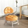 Low Round Rolling Stool PU Leather 360° Rotating Pulley Stool Roller Seat Short Stool for Home Library Office Garage Salon