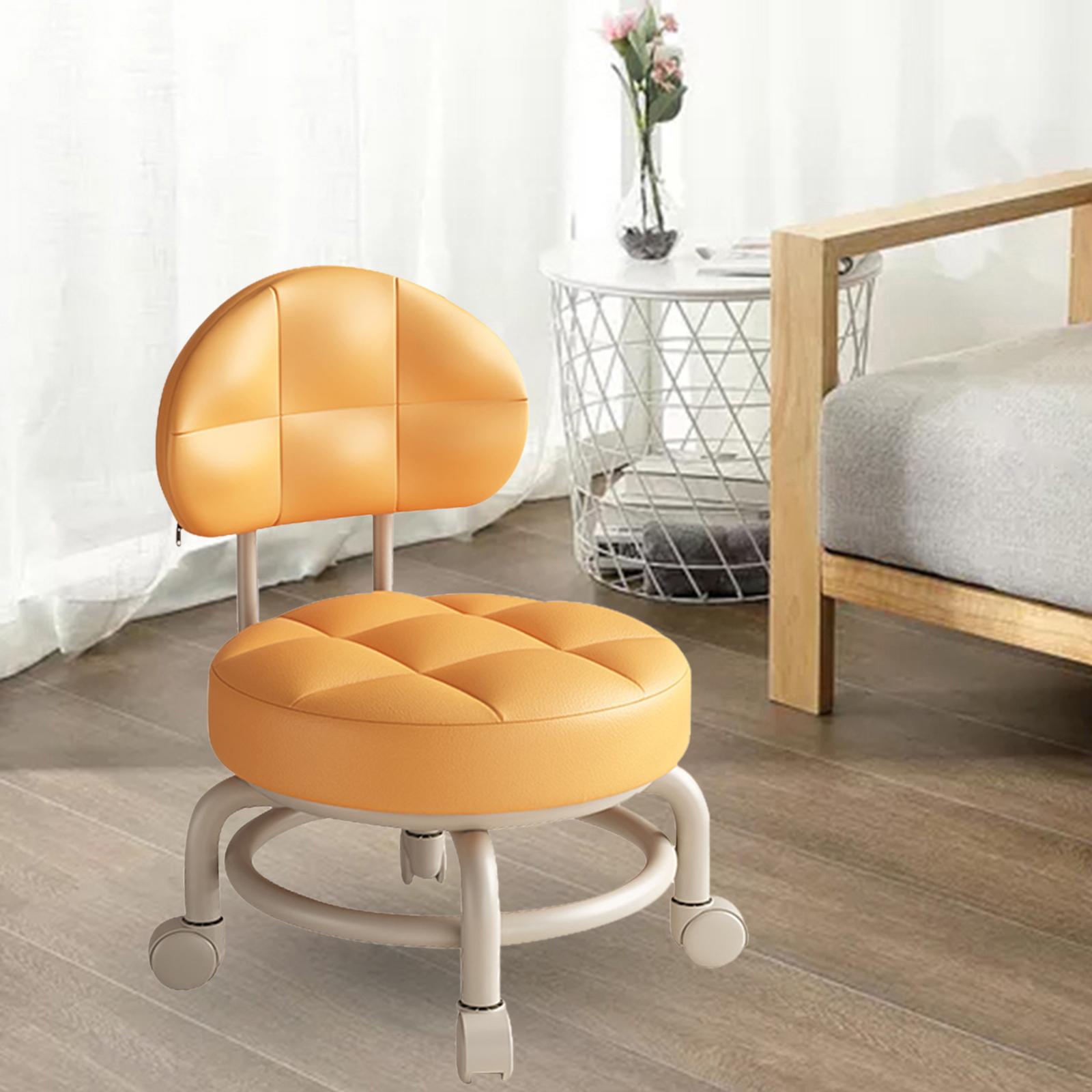 Низкий круглый передвижной табурет из ПУ-кожи, вращающийся на 360° на колесиках, короткий табурет для дома, библиотеки, офиса, гаража, салона оранжевый
