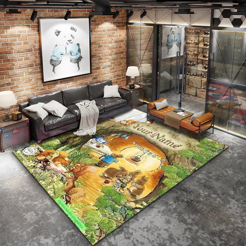 Peter Rabbit Adventure Custom Name Carpet Rug For Living Room Bedroom Home Sofa Decoration Kids Play Nonslip Floor Mat
