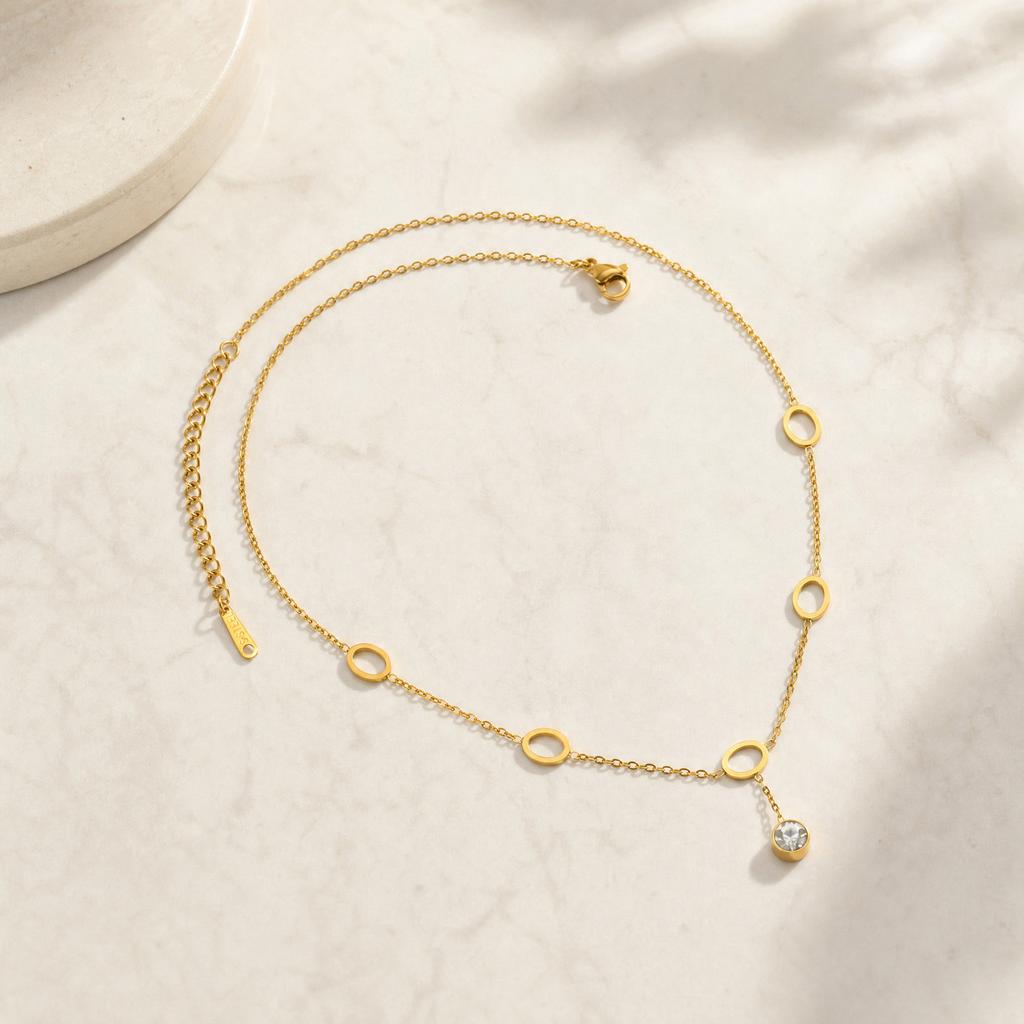 Xiaomi Vonx Minimalist Hollow Oval Zircon Necklace for Women Stainless Steel 18K Gold Plated Flower Charms Choker Party Daliy Jewelry