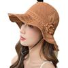 Women Floral Crochet Bucket Hat Ruffle Wide Brim Sun Hat with Chin Strap Breathable Hollow Knit Fisherman Cap for Outdoor Travel Sun Protection