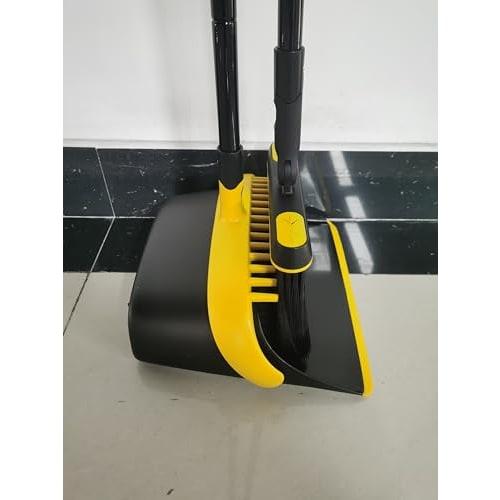 JEHONN Long Handle Dustpan and Brush Set, 138cm Tall, with Rotating Broom, Upright Folding Dustpan, and Comb Teeth for Home Kitchen, Lobby, and Indoor