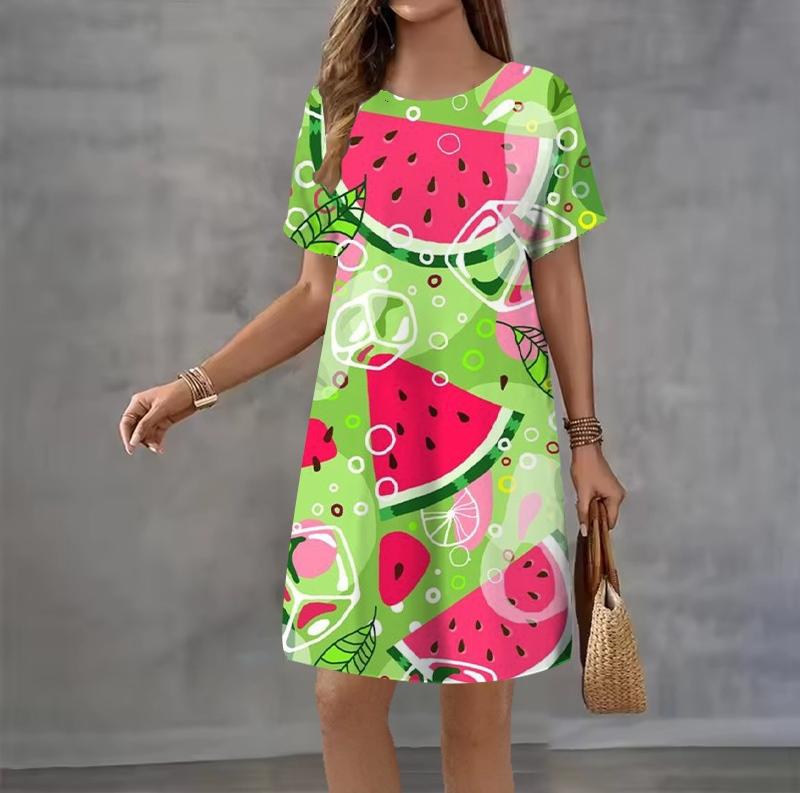 Fashion 3D Print Summer Dress Loose Casual Short Sleeve O-Neck Mini Dress