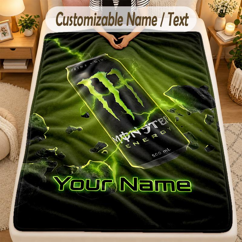 FlaneldeckeMonster Energy Benutzerdefinierter Name Text Personalisierte Weiche Warme Überwurfdecke Heimdekoration Geschenk