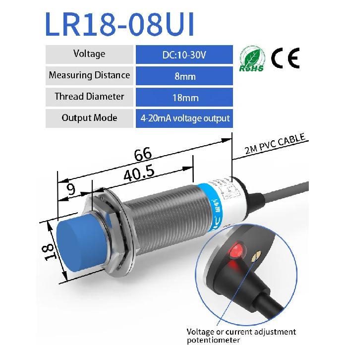 GTRIC Analog Linear Displacement Proximity Sensor M12 M18 M30 0-10V Voltage or 4-20mA Current Output Inductive Switch