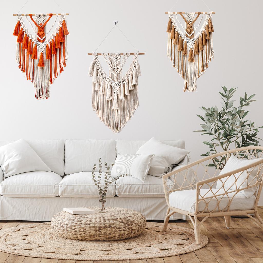 Boho Macrame Wall Hanging Handwoven Cotton Rope Tapestry with Tassels Nordic Home Decor