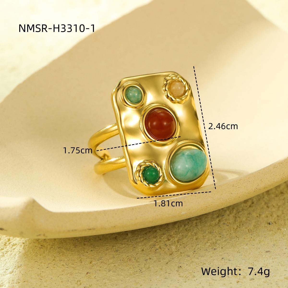 GEMCHIC Women s Vintage Gold Tone Square Natural Stone Adjustable Ring Geometric Statement Jewelry