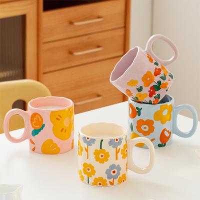 Hochwertige Niedliche Blume Keramiktasse Zuhause Frühstückstasse Große Kapazität Wasserbecher Bürobecher Kaffeetasse