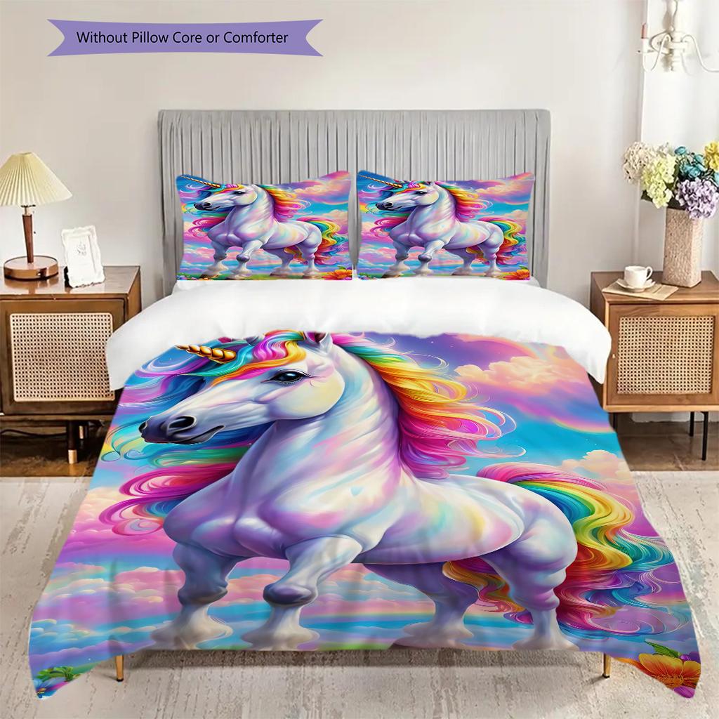 Dreamy Rainbow Unicorn bedding, duvet cover, pillowcase, home decoration, birthday gift (1 * duvet cover+2 * pillowcase, coreless)