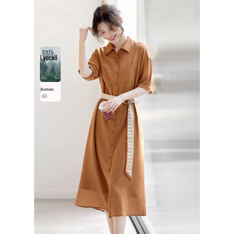 XWI Women s Lyocell Elegant Commuter Shirt Midi Dress L