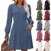 Women's Fashionable Loose-Fit Long-Sleeved Round-Neck Patchwork Solid-Colour Dress