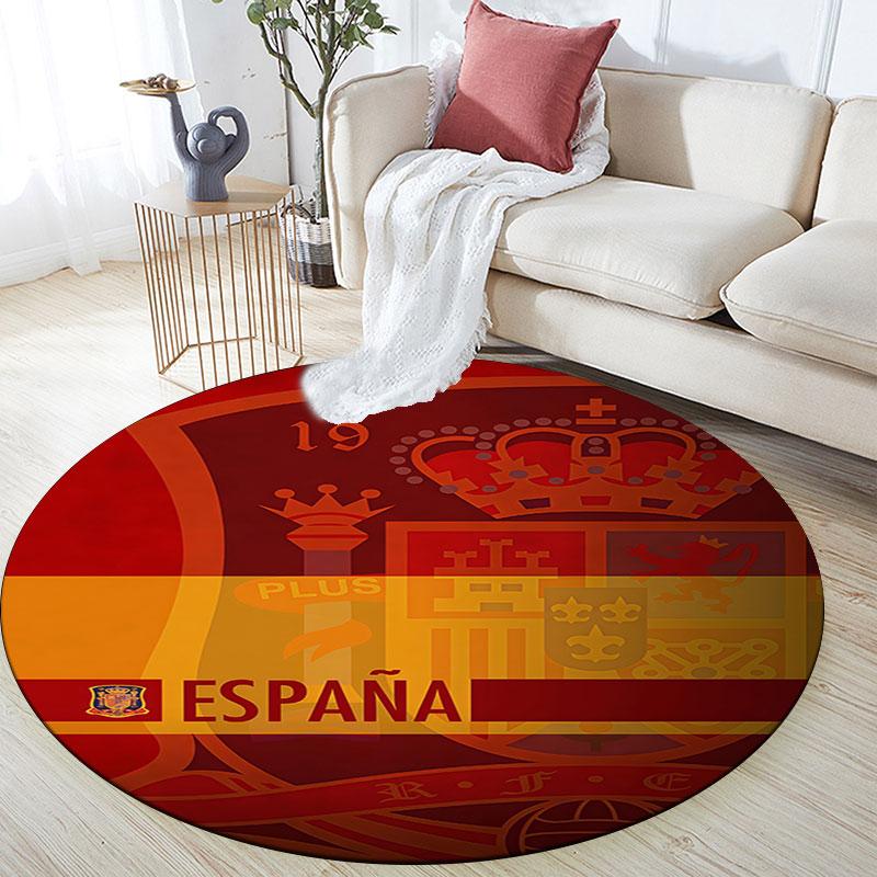 Spain football logo Round Rug, Non Slip Washable Circular Carpet For Living Room Bedroom Playroom, Sports Fan Decor, Holiday Birthday Gift