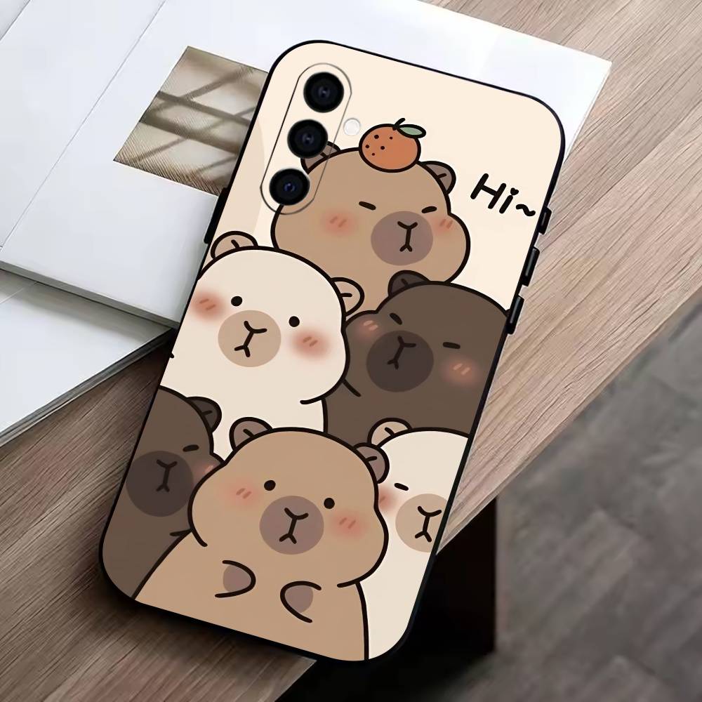 Cute K-Kawaii Capybara Phone Case Black Silicone Soft For Samsung Galaxy A73,A72,A71,A70,A53,A52,A51