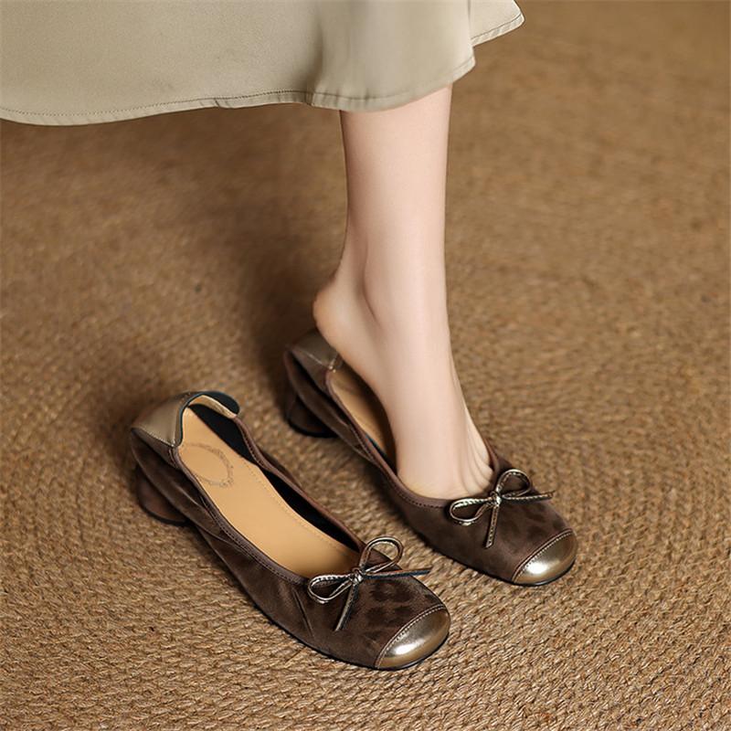 Fashion New Spring/summer Round Toe Genuine Leather Shoes for Women Fashion Leopard Print Women Pumps Women Shoes Chunky Heels Loafers