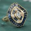 Gorgeous Inlaid White Blue CZ Women's Ring Aesthetic Gold Color Geometry Daily Wear Party Jewelry Anniversary Gift