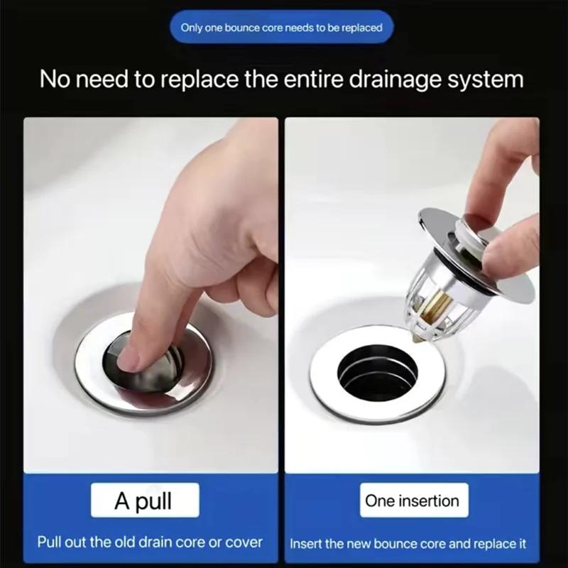 Bathroom Sink Drain Plug, Universal Push Sink Pop-up Chrome Sink Filter, Universal Stainless Steel Rebound Drain Plug Filter