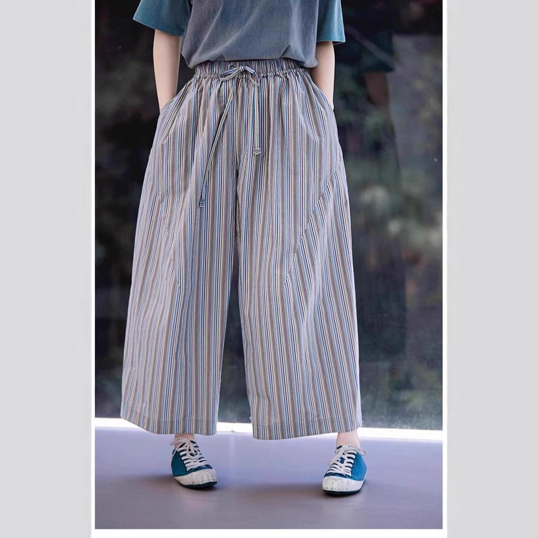 Summer Oz Retro Cotton Loose Striped Pants - Breathable, Skin-Friendly & Cool Medium