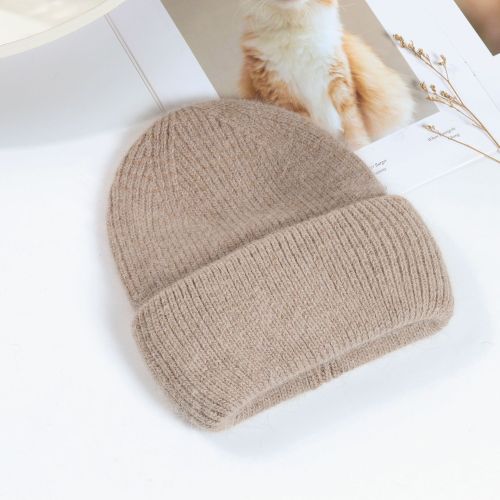 Mode Neue Angora Strick Wintermütze für Damen Kaninchenfell Flauschige Gestrickte Mützen Mütze Damen Weich Warm SKI Skullies Mützen