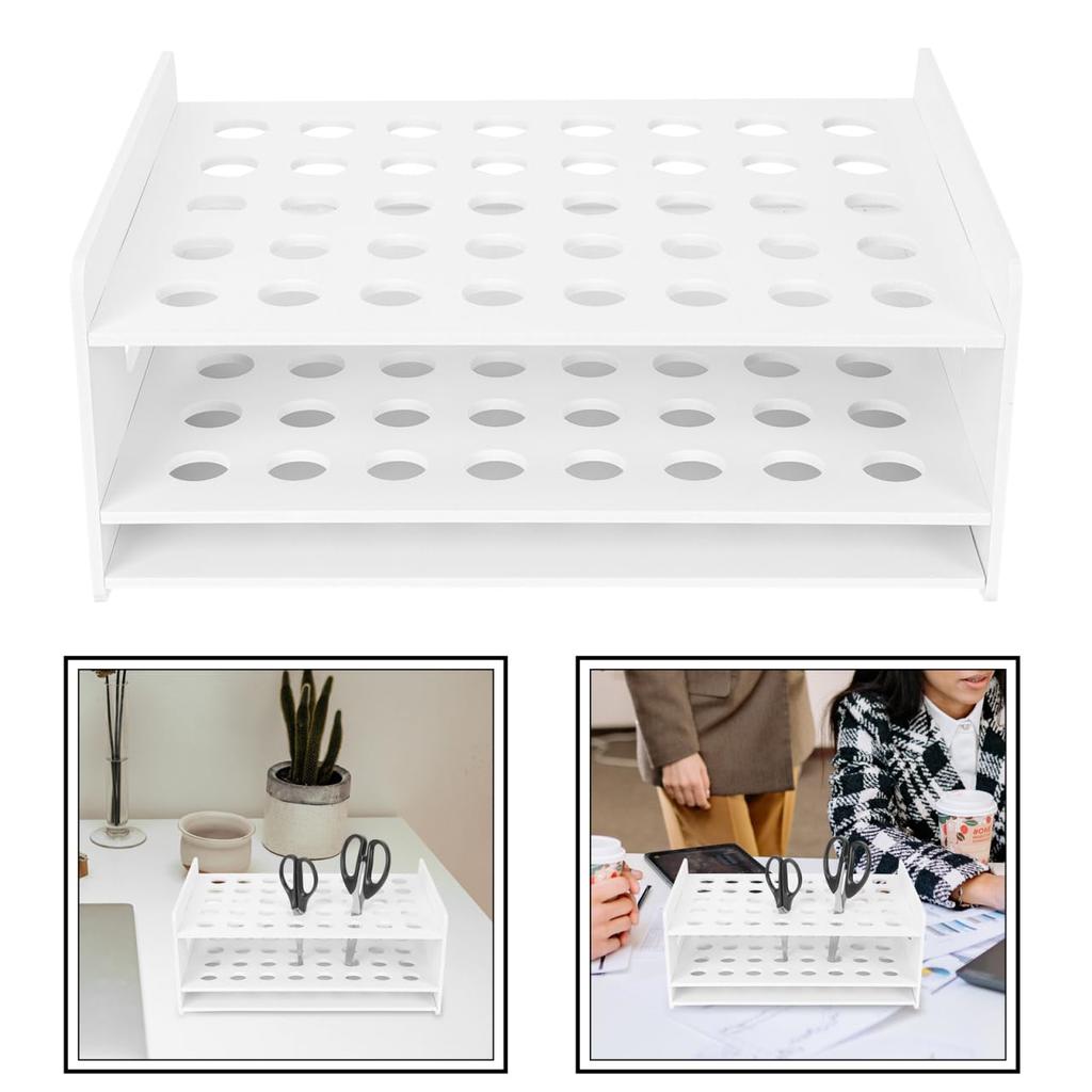 Lurrose Wooden Scissors Rack Desktop Organization Holder Storage Rack 40 Holes Desk Organizer School Home Office Supplies Scissors Holder for Arts