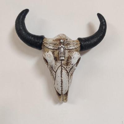 Bull Horns Decor Animal Head Statue 3D Resin Figurine Skull Sculptures Wall Hanging Ornament