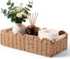 Farmhouse Wicker Basket for Toilet Tank Top - Boho Bathroom Organizer with Solid Wood Handles Neutral Decorative Storage Basket for Living Room Bed