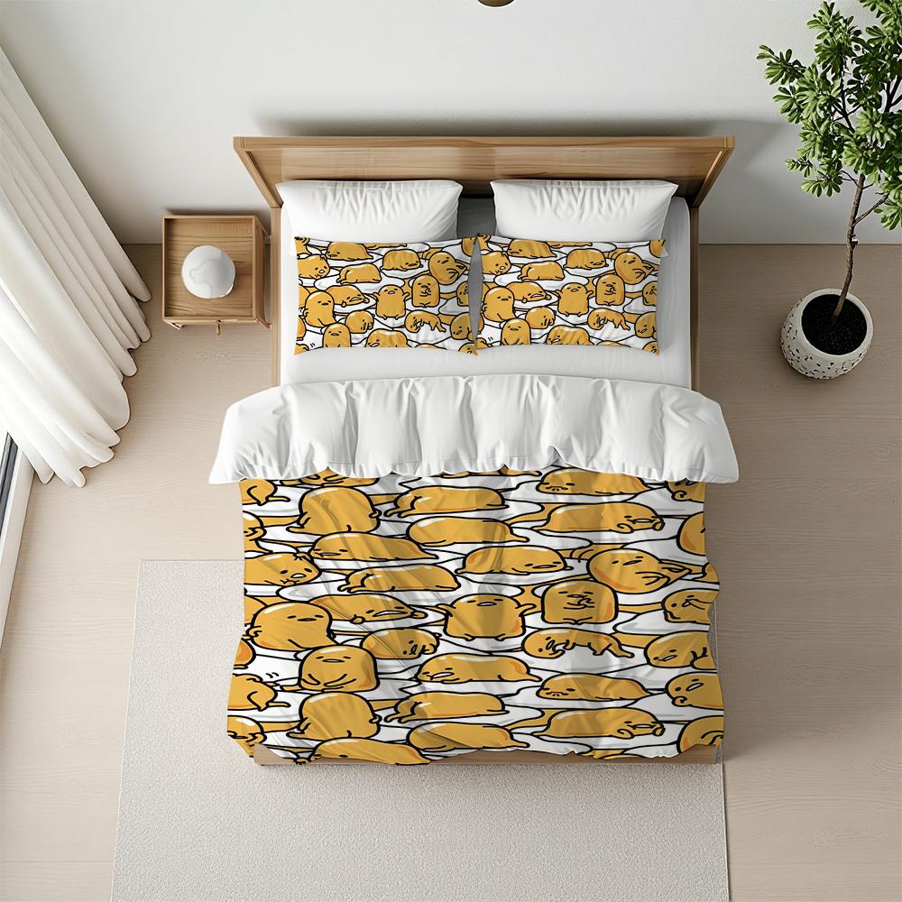 G-Gudetama Cute Duvet Cover Set Home Style Bedding Soft Laundry Cotton Bed 3 Piece Set Student Dormitory Gift EU Single(135x200cm)