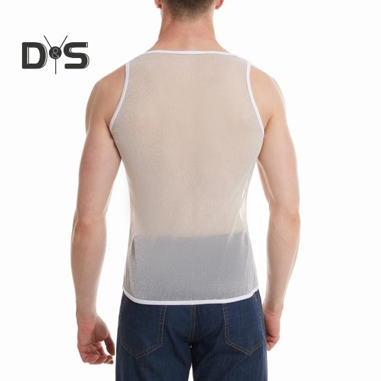 Herren Mesh-Tanktop, ärmellos, glitzernd, transparent, lässig, durchsichtig, Muskel-T-Shirt für den Alltag im Fitnessstudio