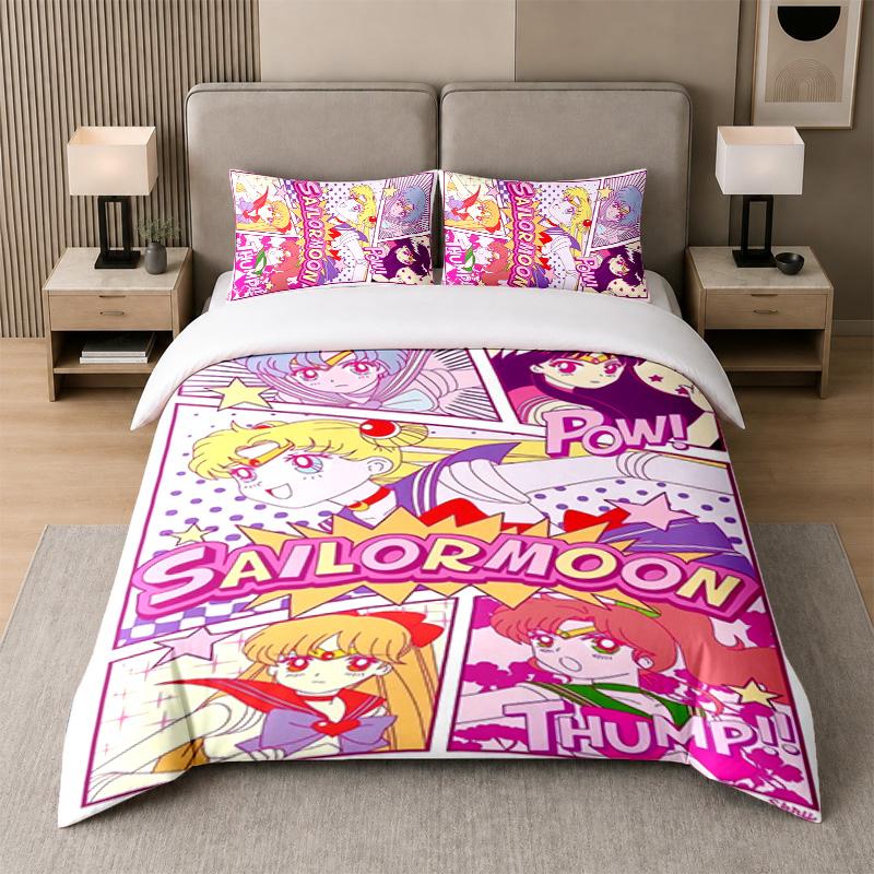 3Pcs Bed Set,Sailor Moon 1 Duvet Cover and 2 Pillowcases, Printed Bedding Decor For Guest Room