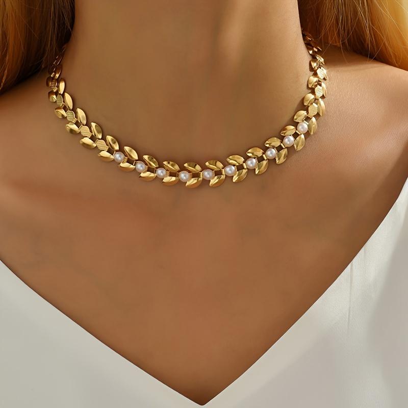 Vintage Style Golden-Tone Wheat Ear Choker Necklace - Elegant for Casual Attire 1PC