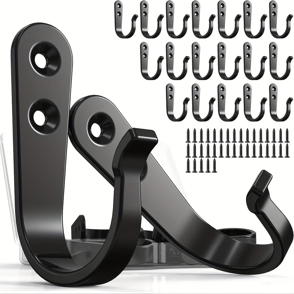 8 Heavy-Duty Iron Hangers with Free Installation Screws, Rust Proof Black Metal Wall Mounted Hangers Are Essential for DIY