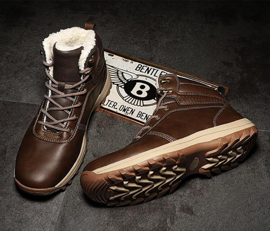 Men's Snow Boots Winter Outdoor Hiking Shoes PU Leather Upper Warm Waterproof Non-Slip Cotton Shoes Leisure Hiking Shoes