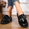 Women's Shiny Leather Tassel Shoes Fashion Large Size Casual Walking Versatile Loafers Bow Knot Tie Daily Commuting Wear
