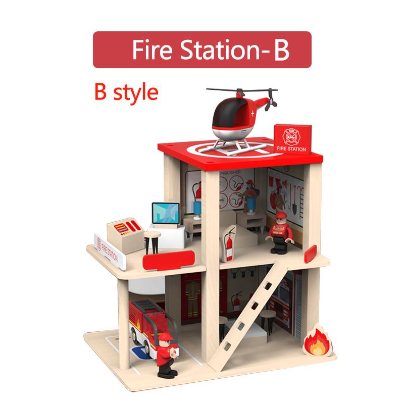 Wooden Train Track Accessories Children's Inertial Hand Sliding Toy Car Track Lift Police Fire Compatible Wood Track Gift PD84