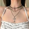 Y2K Hot‑Girl Dark‑Punk Cross Women Necklace, Retro Multi‑Layer Stackable Sweet‑Cool Collarbone‑Chain Neck Jewelry