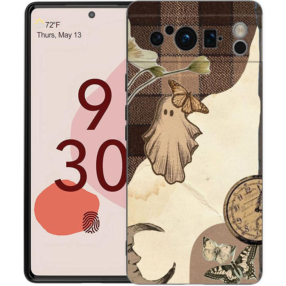 Etui na telefon Google Pixel 8 A 7 6 Pro 6A 5G Czarne miękkie odporne na wstrząsy tylne etui silikonowe TPU Shell Coque Cute Little Ghost