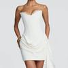 French pure desire tube top short dress lace piping three-dimensional fishbone waist pleats irregular streamer dating small dress