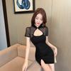New Chinese retro sexy mesh stitching improved cheongsam dress female summer royal sister temperament sexy hip skirt