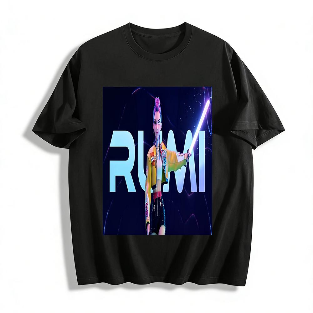 

Cyberpunk Style RUMI Laser Sword Girl Print Tops Trendy Street Loose Casual Crew Neck T-Shirts Pure cotton T-shirt XXS