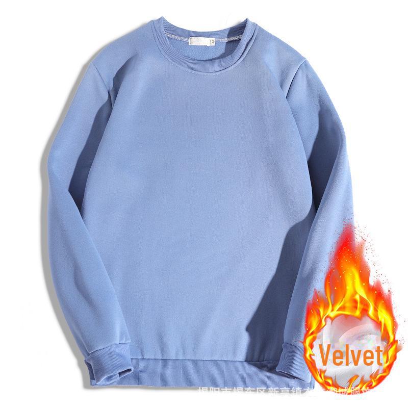 

Новый мужской свободный свитер с круглым вырезом из бархата Plus Velvet - повседневная куртка с длинным рукавом в корейском стиле на весну/осень M синий