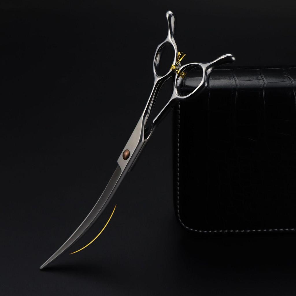 Double-Tailed 7-inch Professional Pet Grooming Scissors with Upward & Downward Curves, Matte Finish