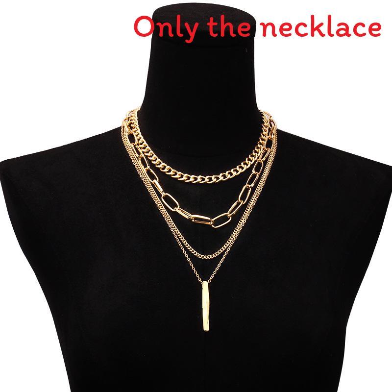 Geometric Alloy Necklace Set With Layered Chains For Unisex Fashion Accessory