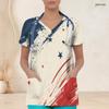 Women Plus Size V Neck Short Sleeve Eagle Star Stripe Printed Nurse Scrub Top With Front Pockets