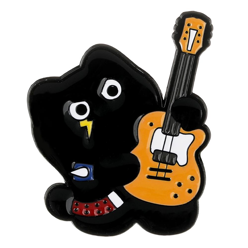 6Styles Funny Black Cat Band Design Enamel Brooches Musical Instrument Kitten Kitty Play Guitar Bass Drum Keyboard Pins