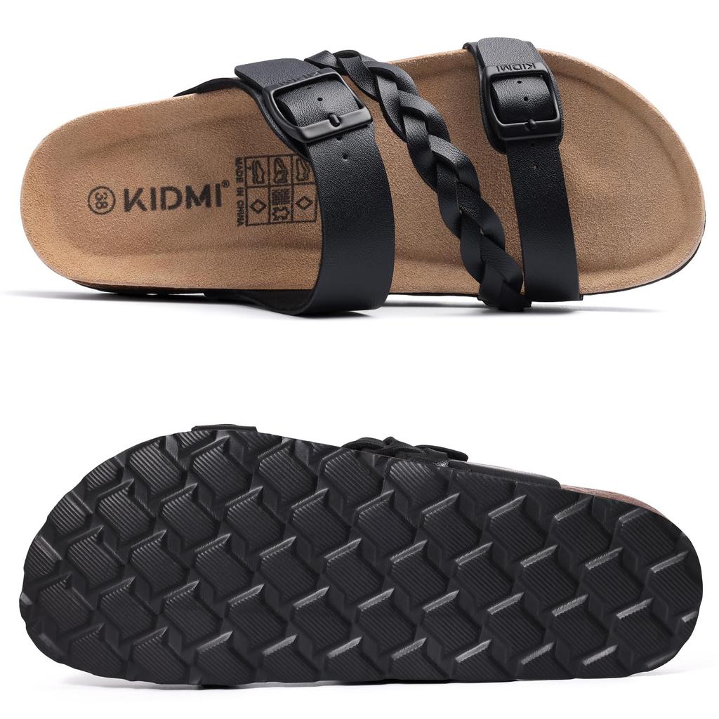 Fashion Comwarm Cork Footbed Sandals For Women Arch Support Slip-On Sandals With Adjustable Buckle Leisure Walking Summer Lady Sandals
