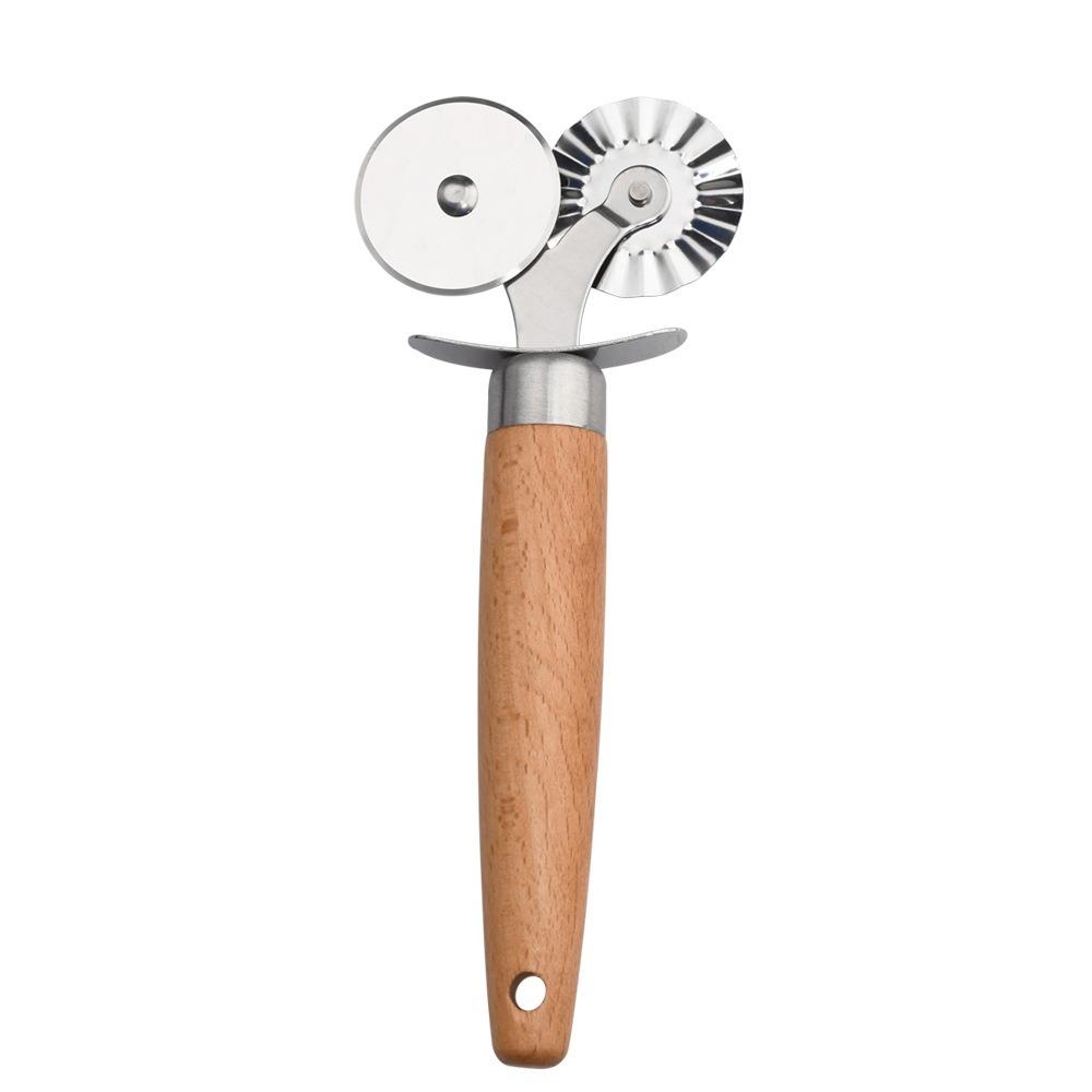 2 in 1 Biscuit Embossing Rolling Wheel Double Wheel Pasta Cutter Ravioli Mold Baking Tool