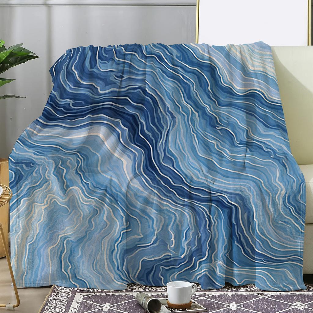 1 Flanelldecke, Blaues Wellenmuster 2D Bedruckter Überwurf - Weich & Gemütlich für Sofa, Schlafzimmer Couch Auto Büro Camping Reise Geschenk Ganzjah