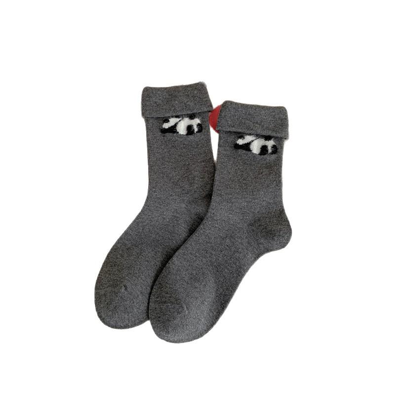 Autumn and Winter Fringed Women's Mid-calf Socks, Trendy and Cute Bear Head Embroidery, Pure Cotton Pile Socks, Boneless and Versatile Socks