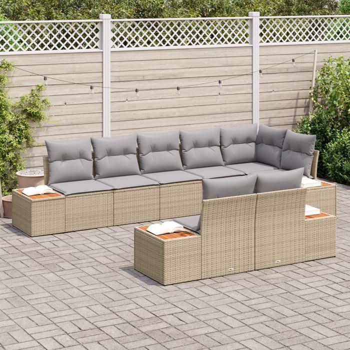 VidaXL Ensemble de canapés de jardin 8 pièces avec coussins Beige Rotin Synthétique 3348111