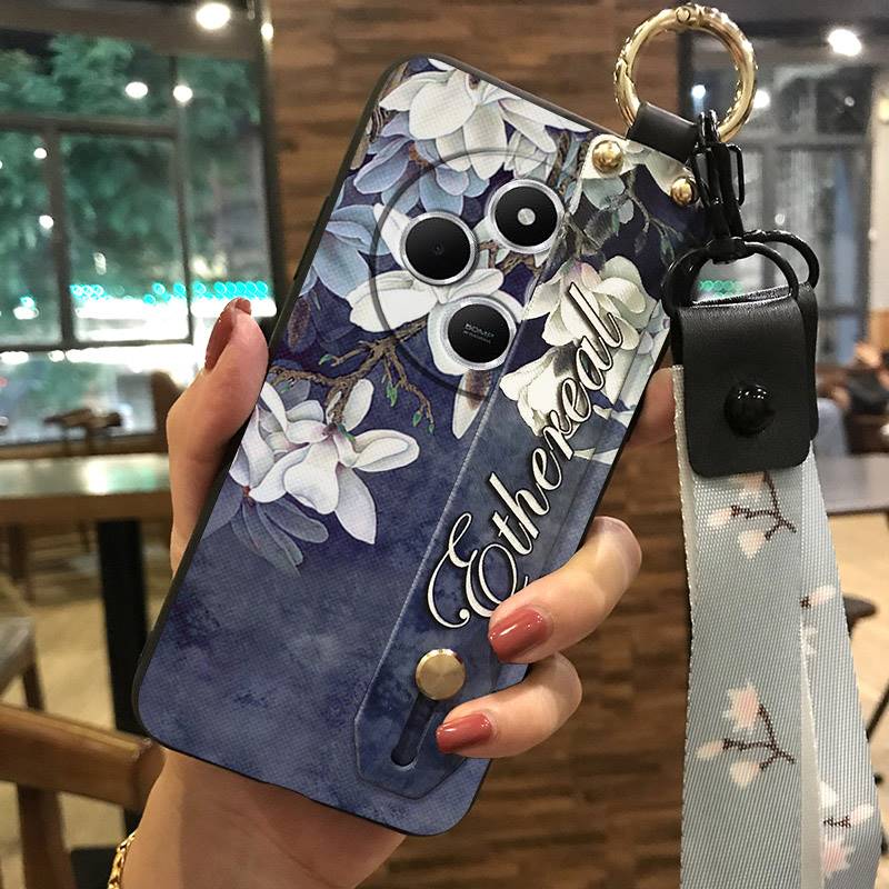 Flower Kickstand Phone Case For Redmi A4 5G Dirt-resistant Anti-knock Fashion Design Back Cover Ring Wristband Durable