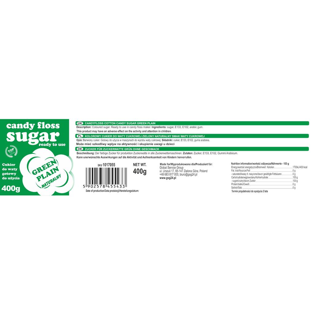 Farbiger Zuckerwatte-Zucker, grün, natürlicher Geschmack, 400g